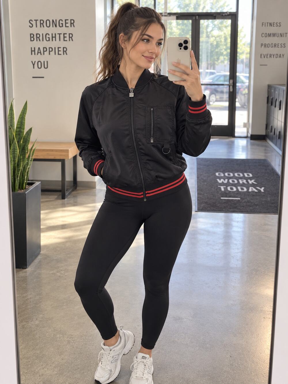 FILA Cropped Track Jacket Womens M Black Red Stripe Sateen Full Zip
